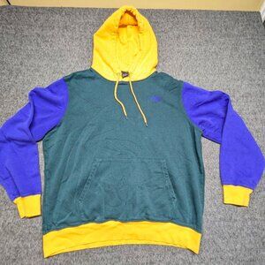 The North Face Men’s XXL Colorblock Hoodie Blue Green Yellow Pullover Sweatshirt